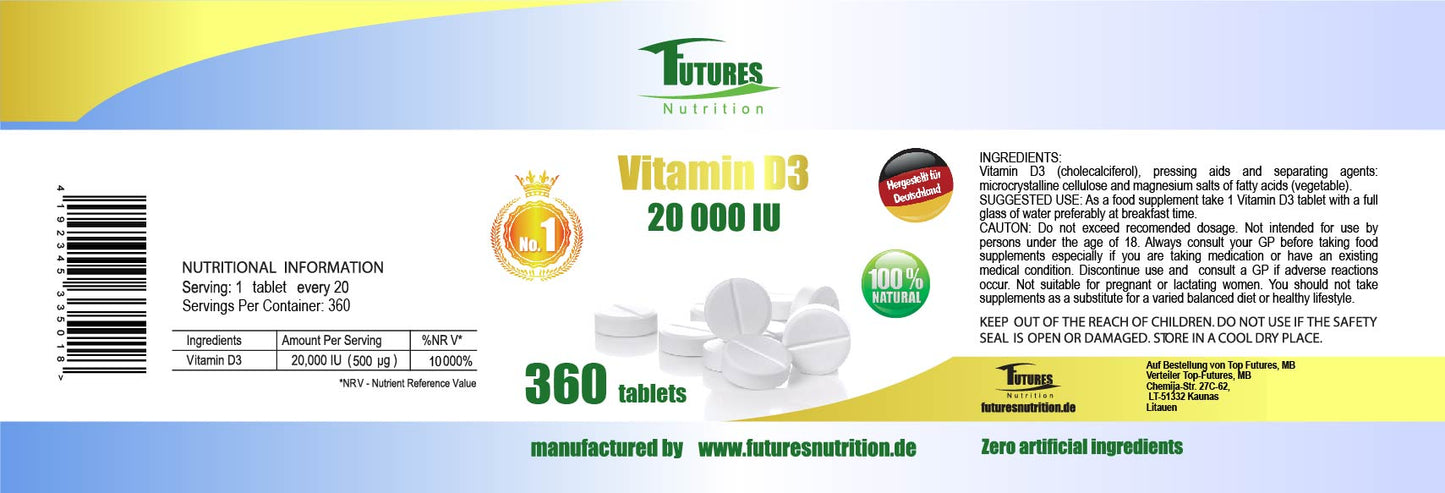 Laborgeprüftes Premium Vitamin D3 20.000 I.E. - Entwickelt nach strengen deutschen Qualitätsstandards
