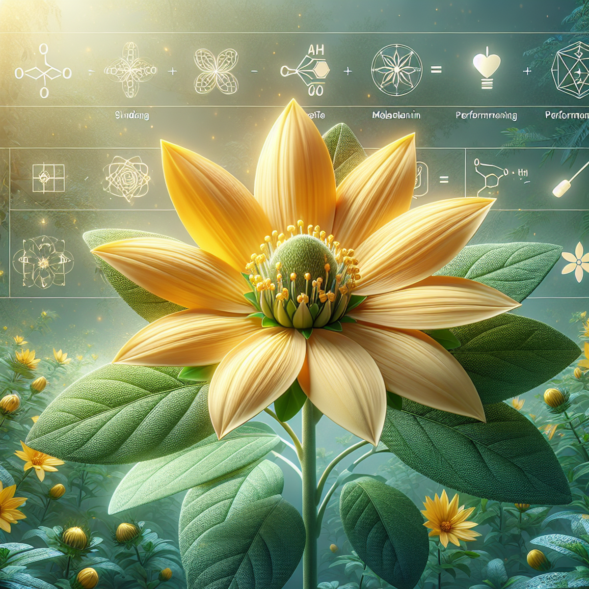 Nahaufnahme einer leuchtend gelben Ashwagandha-Blüte, umgeben von üppigem grünem Laub.