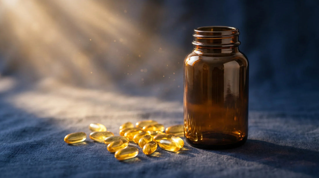 Liposomales Vitamin D3 K2 Kapseln von Futures Nutrition vor sonnigem Hintergrund