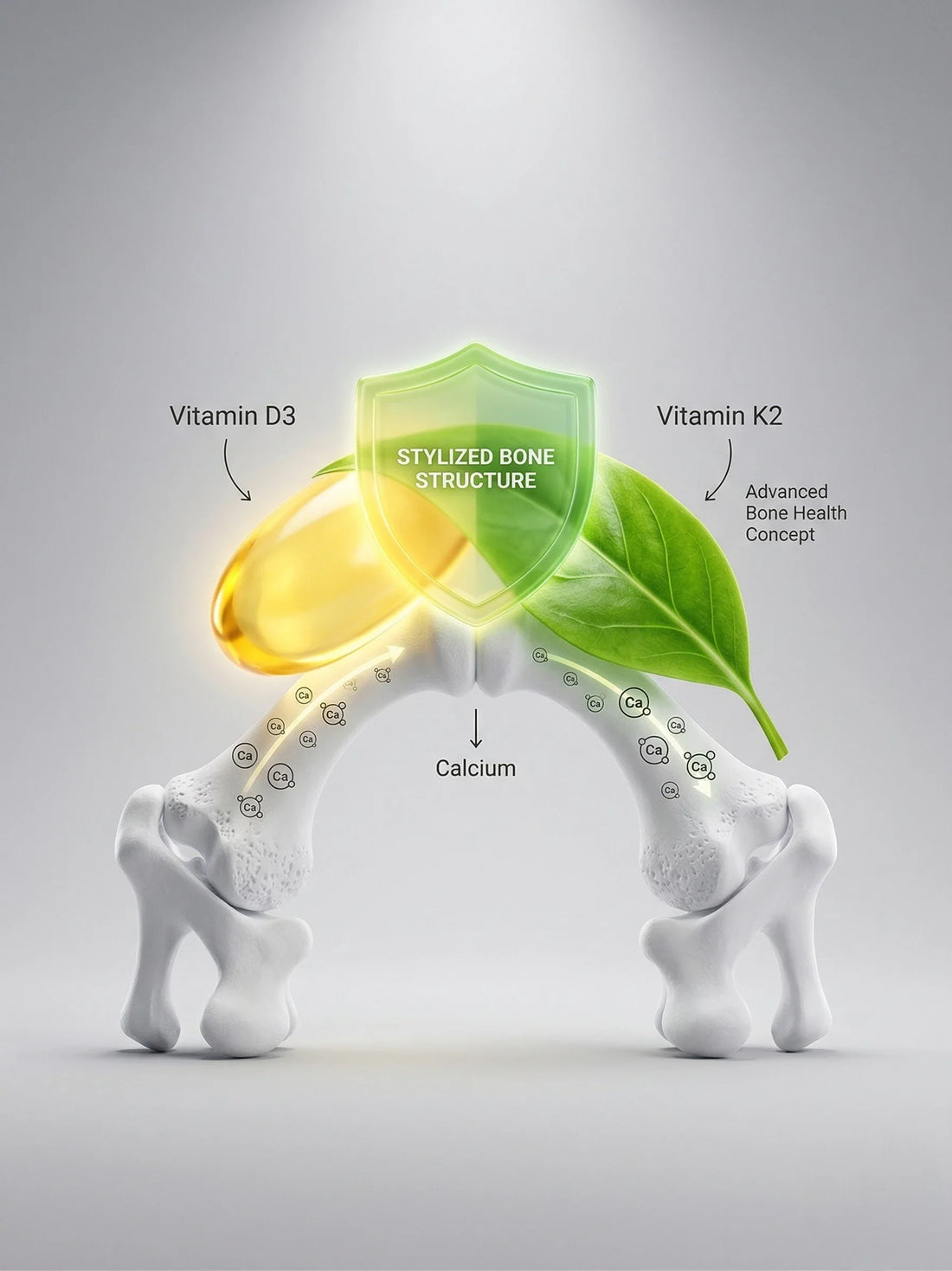 Die Synergie von Vitamin D3 und K2 MK-7 All-Trans für eine optimale Calcium-Verwertung in den Knochen.