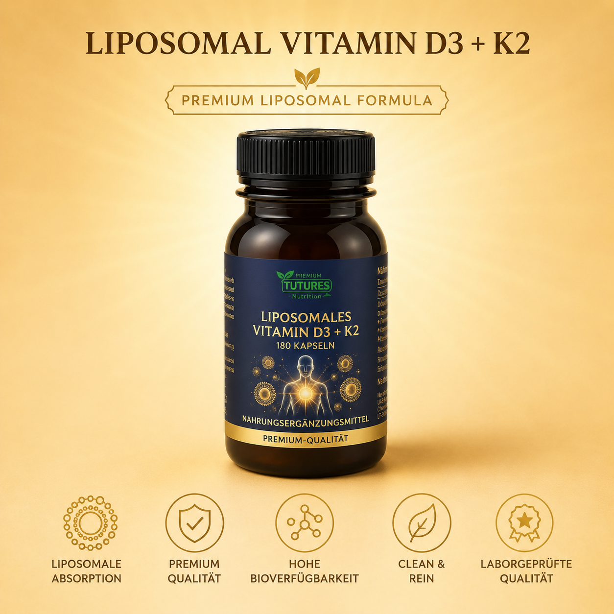 Liposomales Vitamin D3 + K2 Kapseln – Premium Liposomal Formula – Futures Nutrition