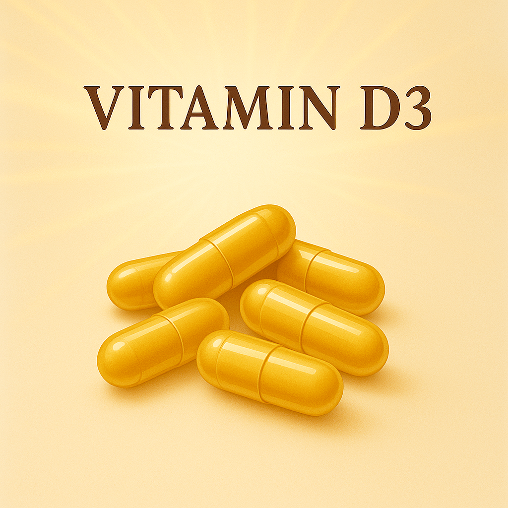 Goldene Vitamin D3 Kapseln Illustration: Nahrungsergänzungsmittel für Knochen und Immunsystem