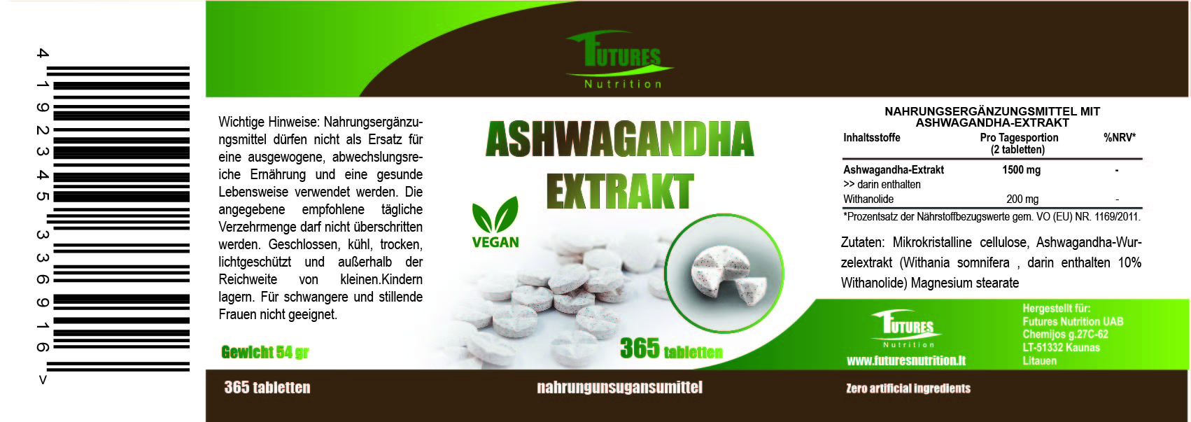 Estratto di Ashwagandha 365 di qualità dose alta compressa