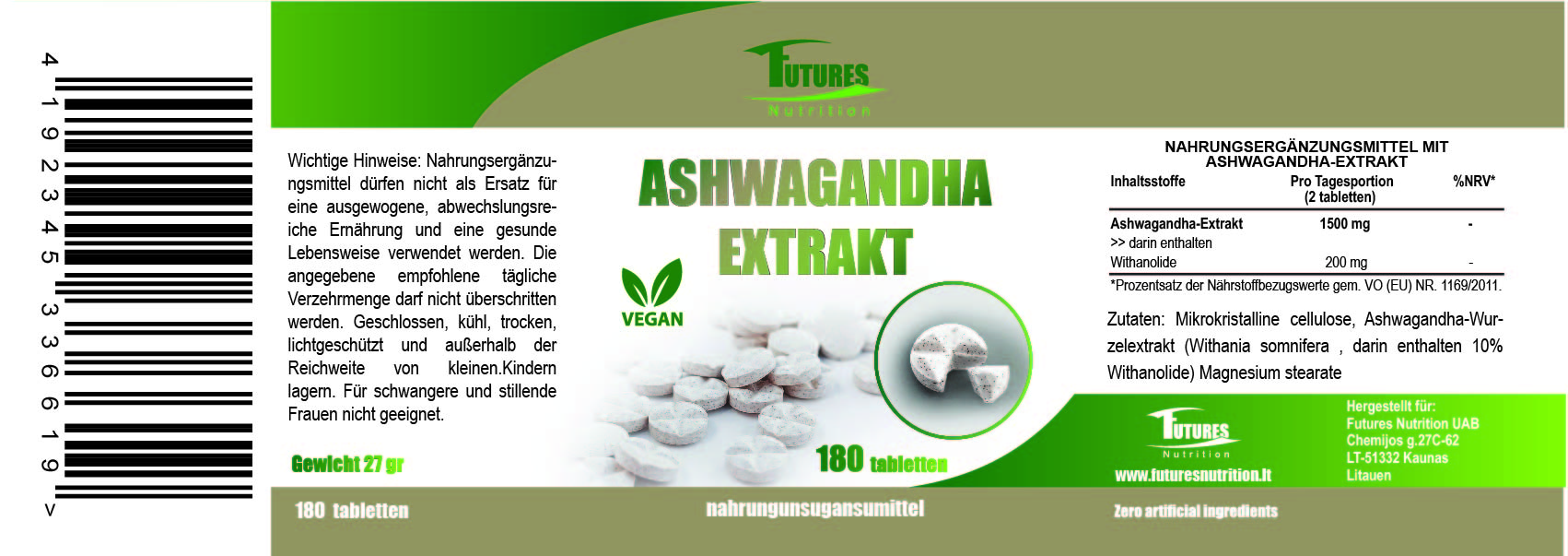 Wyciąg z Ashwagandha 180 tabletek - łatwe do radzenia sobie z poziomem stresu