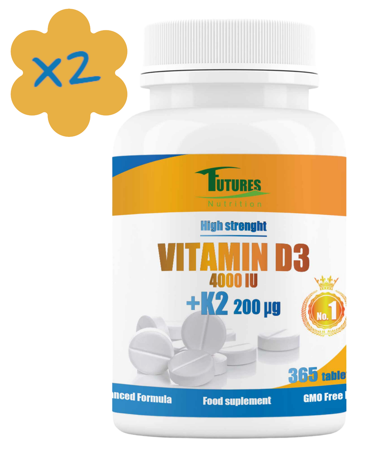 Vitamin D3 4000 IU + vitamin K2 - 2x365 tablete - Futures Nutrition - Vitamin D3 K2