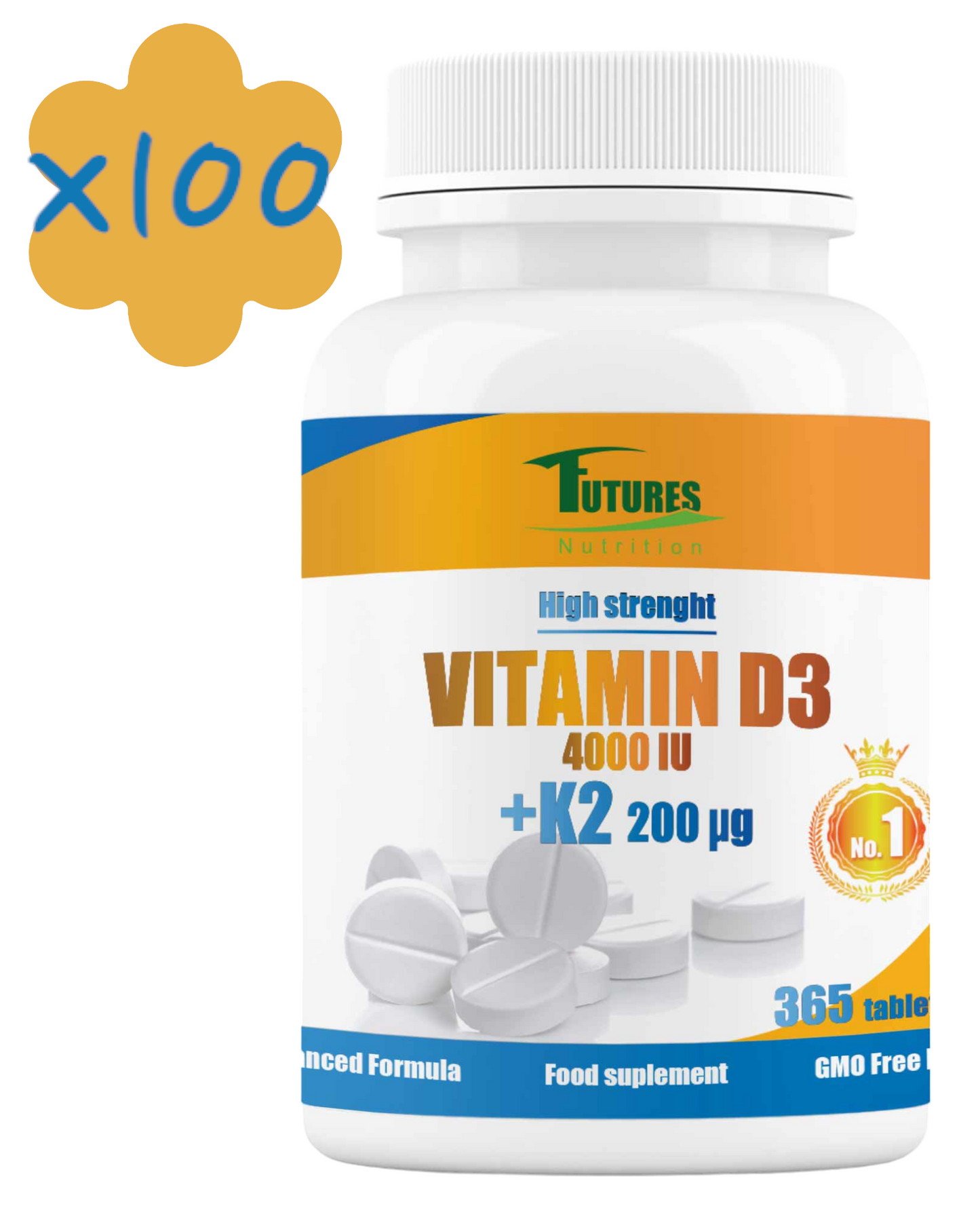 Vitamin D3 K2 4000 IU, 100 x 365 tablets - Futures Nutrition - Vit D3 K2