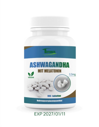ASHWAGANDHA med MELATONIN – 365 tabletter årlig forsyning