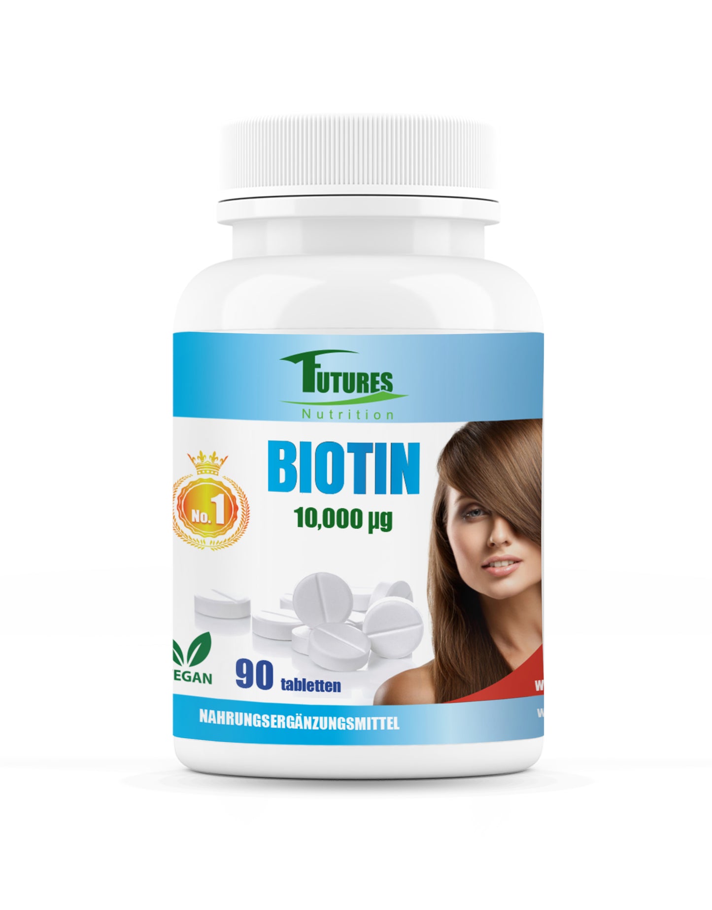 Futures Nutrition Biotin 10.000 µg hochdosiert für Haare, Haut und Nägel - 90 Tabletten Dose