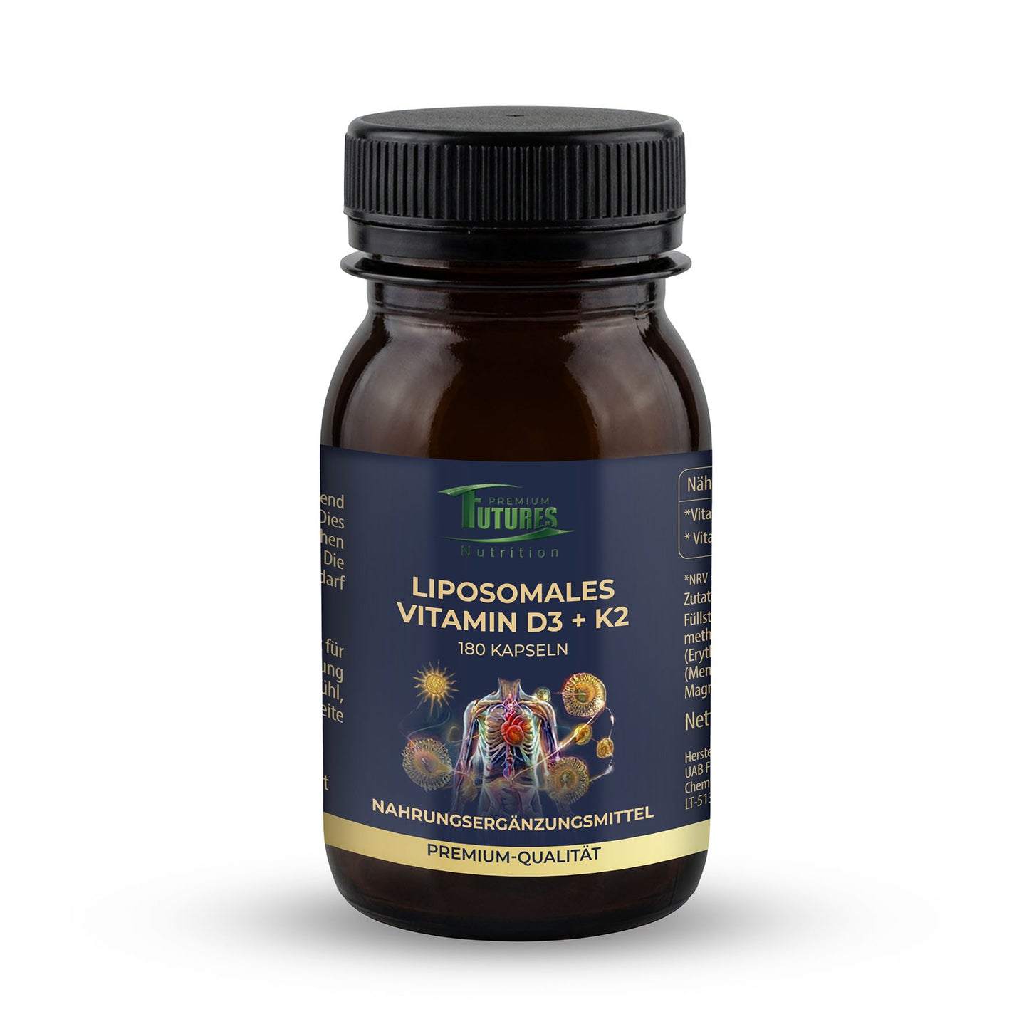 Futures Nutrition Liposomales Vitamin D3 + K2 5000 I.E. 180 Kapseln – Vorderseite