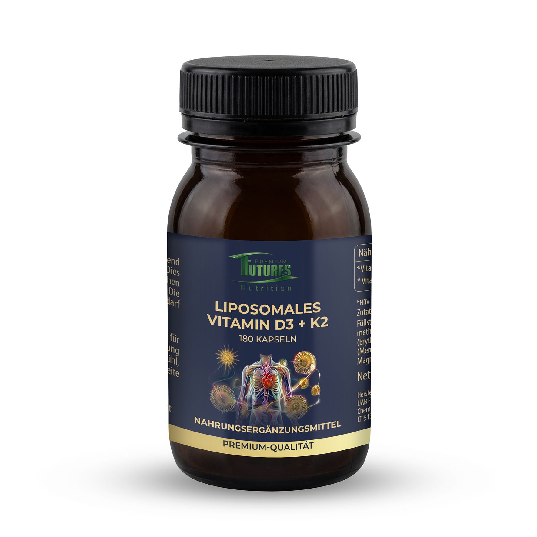 Futures Nutrition Liposomales Vitamin D3 + K2 5000 I.E. 180 Kapseln – Vorderseite