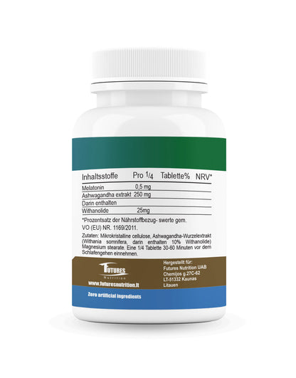 Rein pflanzliche Ashwagandha & Melatonin Tabletten - 100% Vegan, Glutenfrei und ohne Zusätze