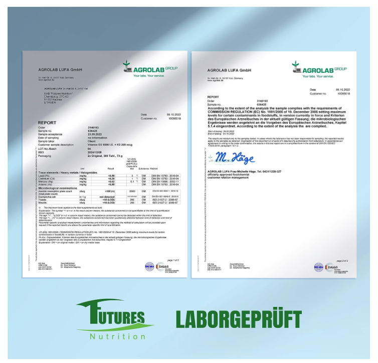 Veganes Vitamin D3 + K2 MK-7 Komplex, frei von unerwünschten Zusatzstoffen