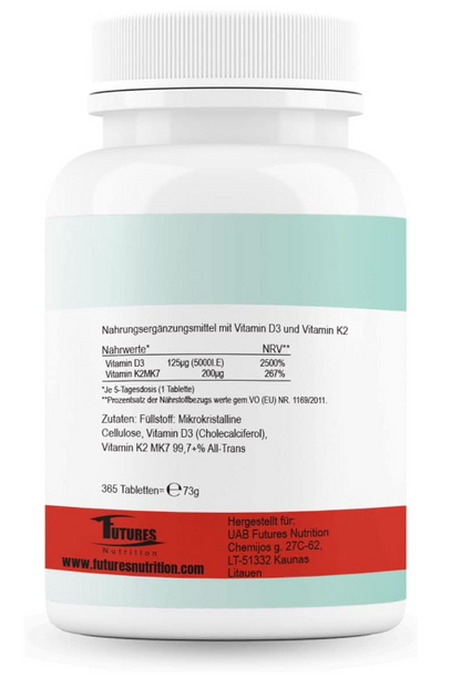 Vitamin D3 K2 5000, tj. - 365 tablet - podpora imunskega sistema, moč kosti, uravnavanje razpoloženja