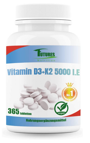 Vitamina D3 K2 5000 cioè - 365 compresse - Supporto del sistema immunitario, forza ossea, regolazione dell'umore