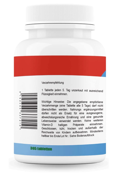 Vitamin D3 K2 5000 I.E - 365 tablets - support of the immune system, bone strength, mood regulation