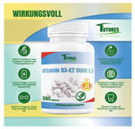 Vitamina D3 K2 5000 cioè - 365 compresse - Supporto del sistema immunitario, forza ossea, regolazione dell'umore