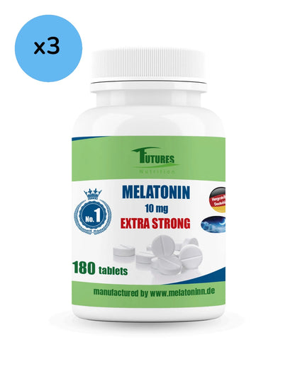 Drei Dosen Melatonin 10mg Extra Strong – Vorratspack (3x).