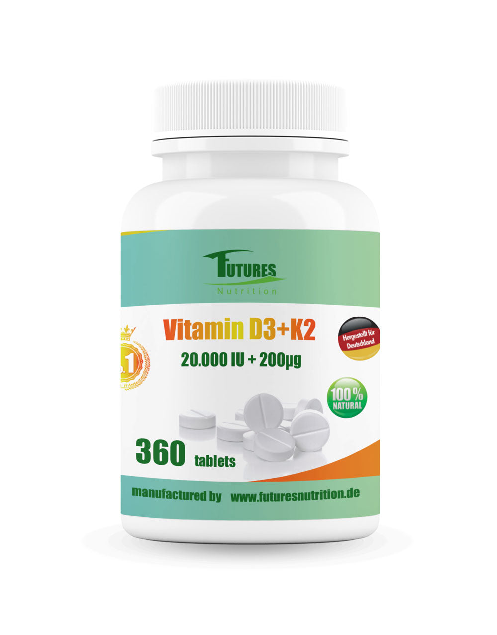 100 x vitamin D3 + K2 MK7 20.000 IE + 200 μg ALL trans
