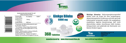 Futures Nutrition Ginkgo Biloba 6000 mg – vegane Tabletten 360 Stück
