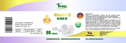 Futures Nutrition Vitamin D3 10.000 IU – 100 % natürliche Tabletten 90 Stück