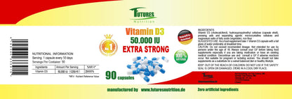 Futures Nutrition Vitamin D3 50.000 IU Extra Strong – 100 % natürliche Kapseln