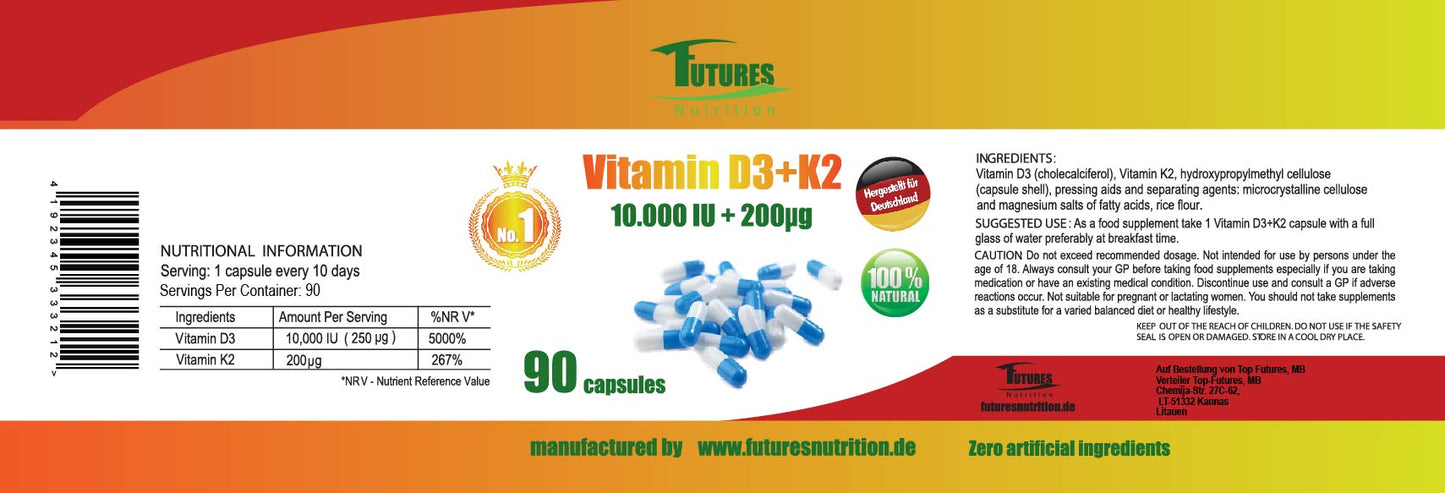 2 X Vitamin D3 + K2 10000I.E