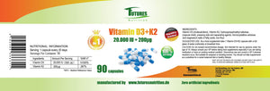 2 x Vitamin D3 + K2 20000i.e