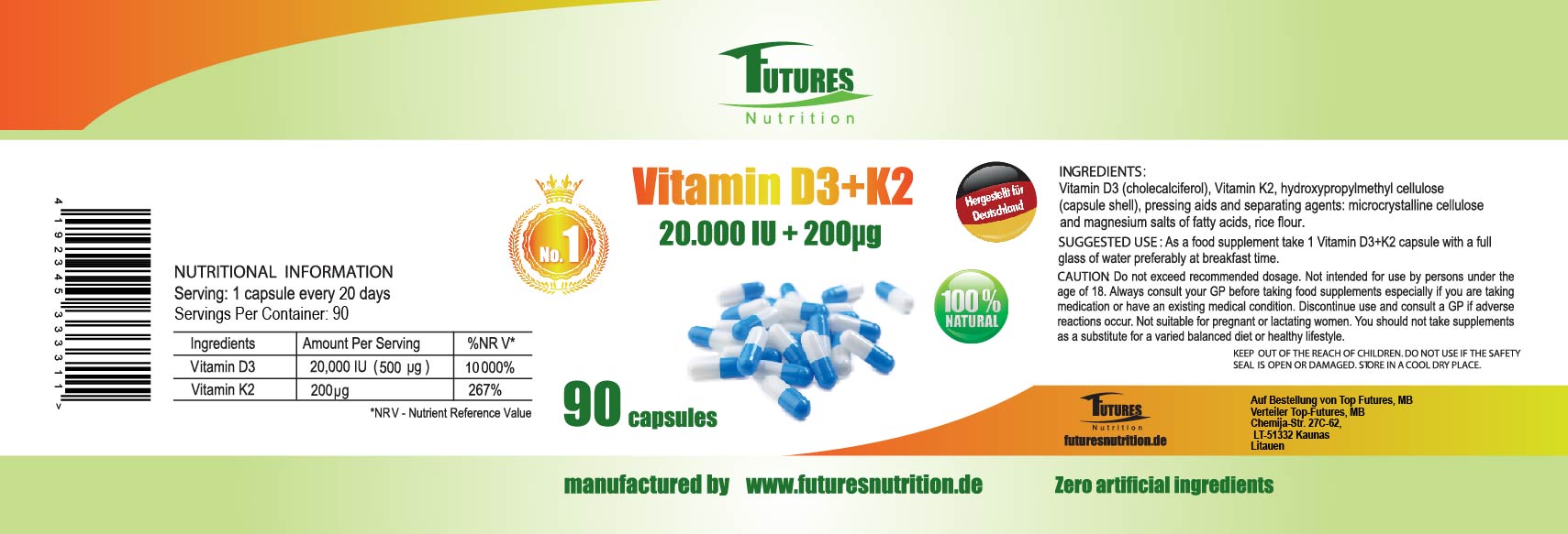 3 x vitamin D3 + K2 20000i.e