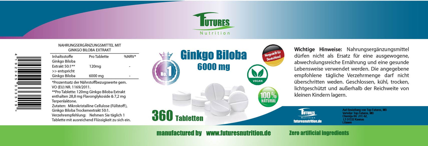 100 x Ginkgo Biloba 36000 tabletter