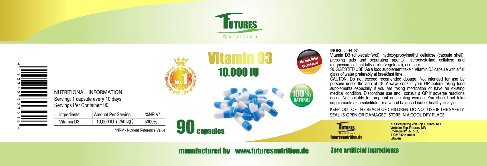 50 x vitamin D3 10.000i.e 4500 kapsler
