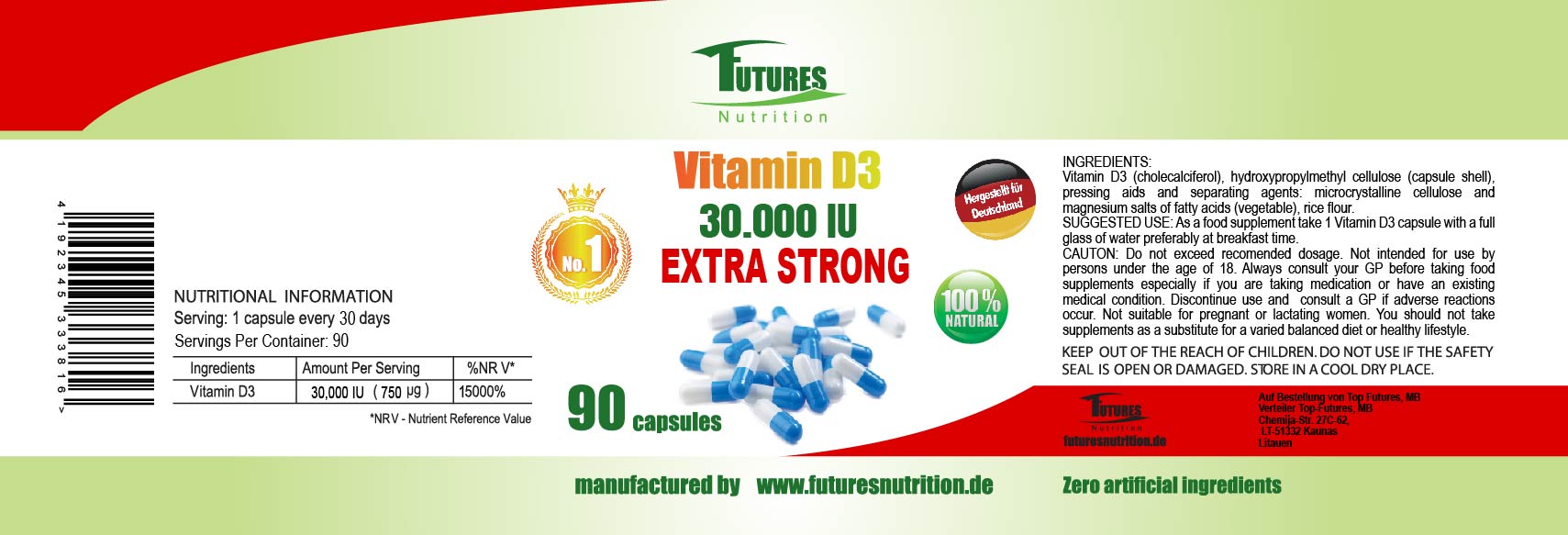 100 x vitamin D3 30,000 I.E 9000 capsules