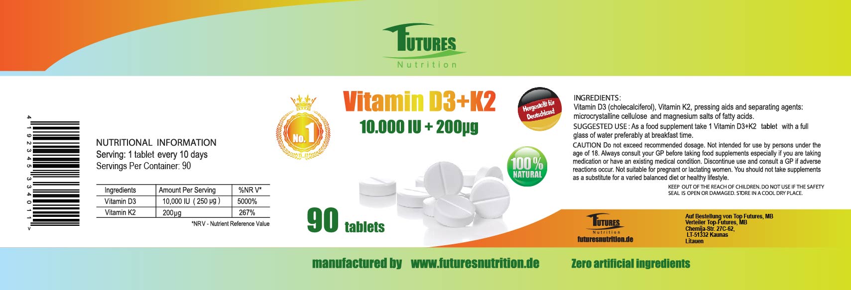 2 x Vitamin D3 K2 10000i.e 180 tablets
