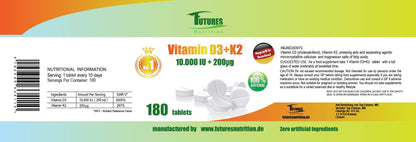 10 x Vitamin D3 + K2 10000i.e 1800 tablets