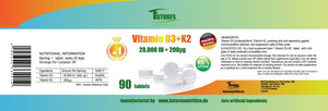 100 x vitamin D3 20000 + K2 200mcg.Vegan