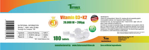 10 x vitamin D3 20000 I.E + K2 MK7 200 mcg super stærk