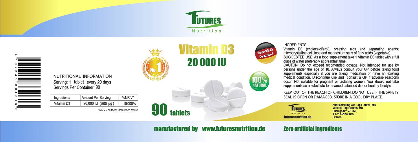 100 x Witamina D3 20000I.E 9000 tabletek