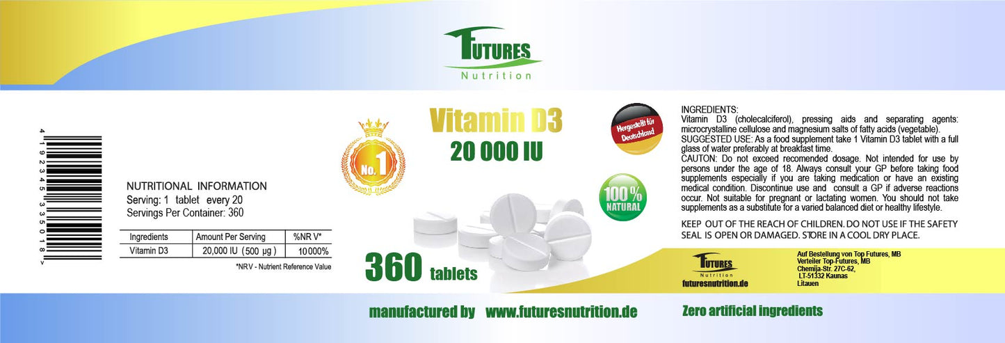 10 x Vitamin D3 20000i.e 3600 tablets
