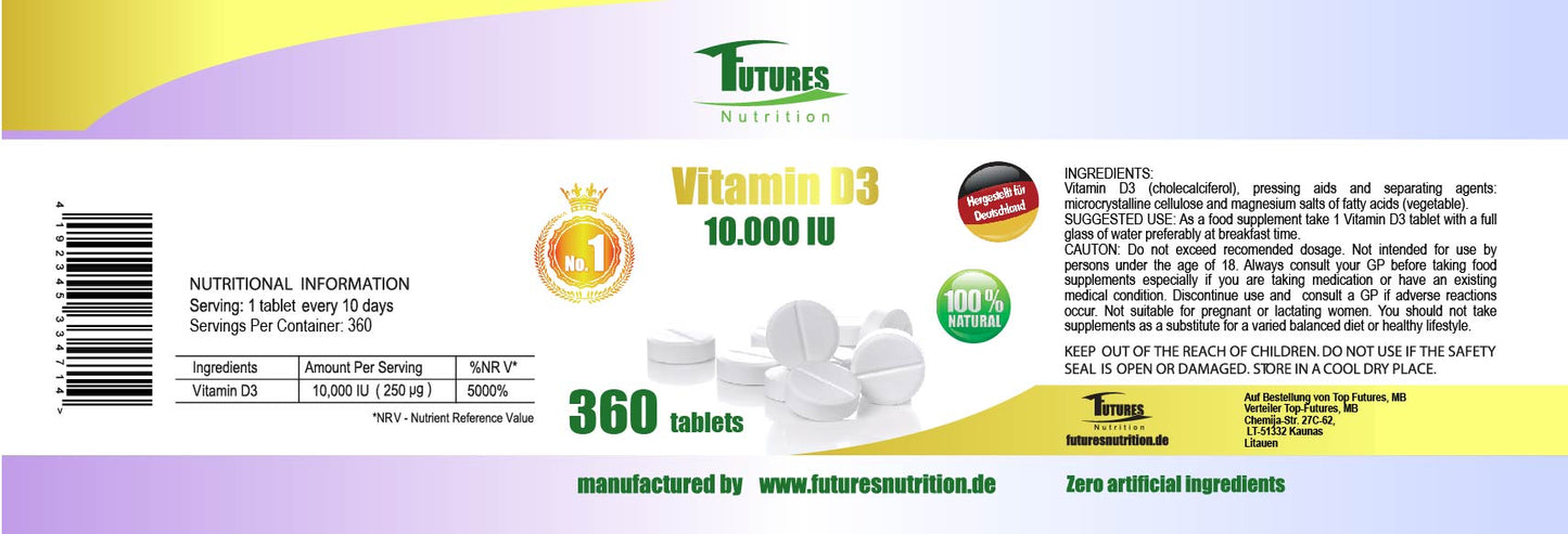 5 x Vitamin D3 10000i.e 1800 tablets