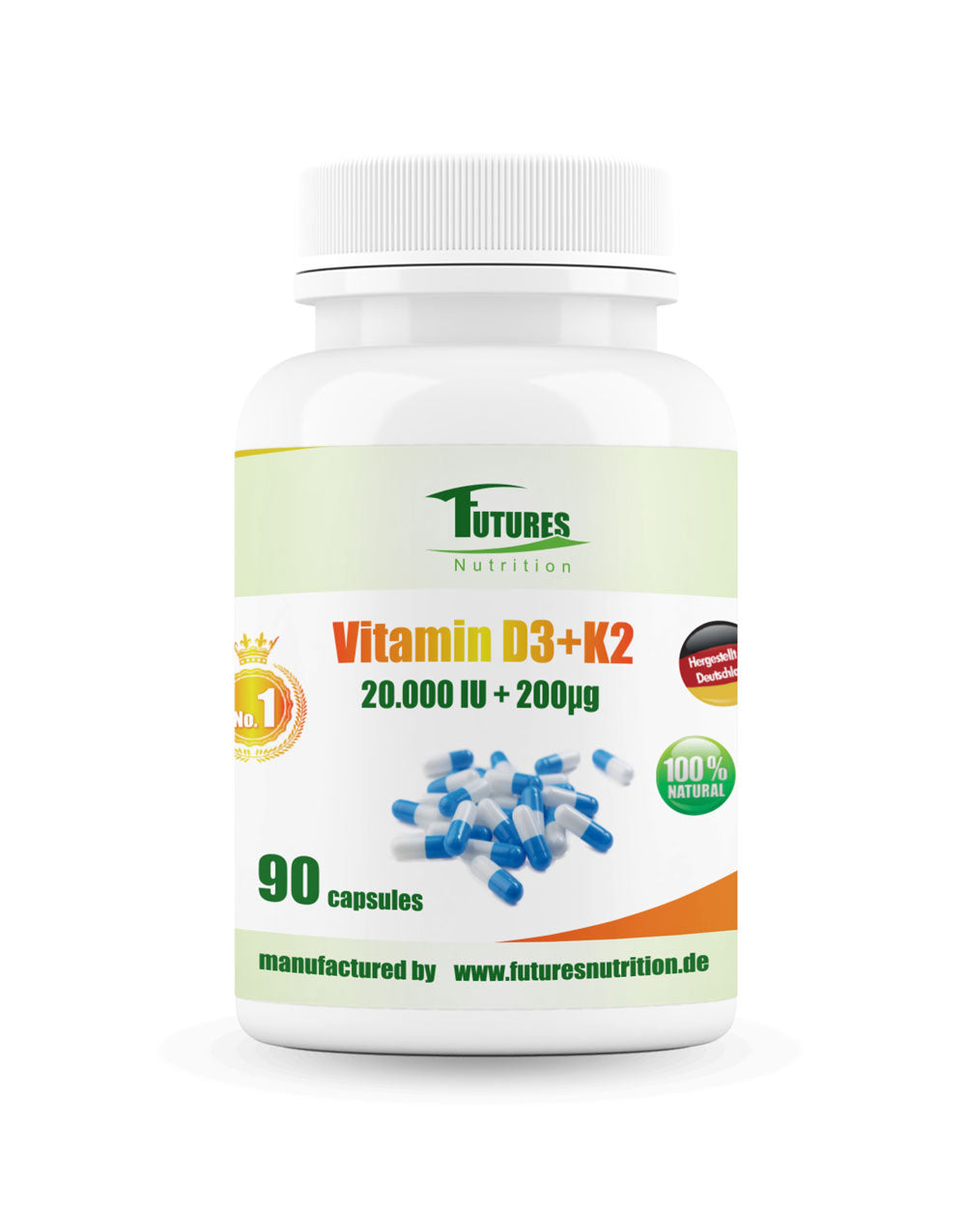 Vitamin D3 K2 20.000 IU + 200 µg Kapseln 90 Stück – Futures Nutrition
