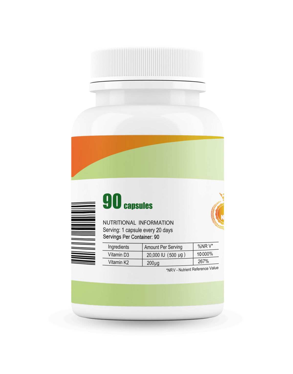 Vitamin D3 K2 Nahrungsergänzung 20.000 IU + 200 µg – 90 Kapseln Dose