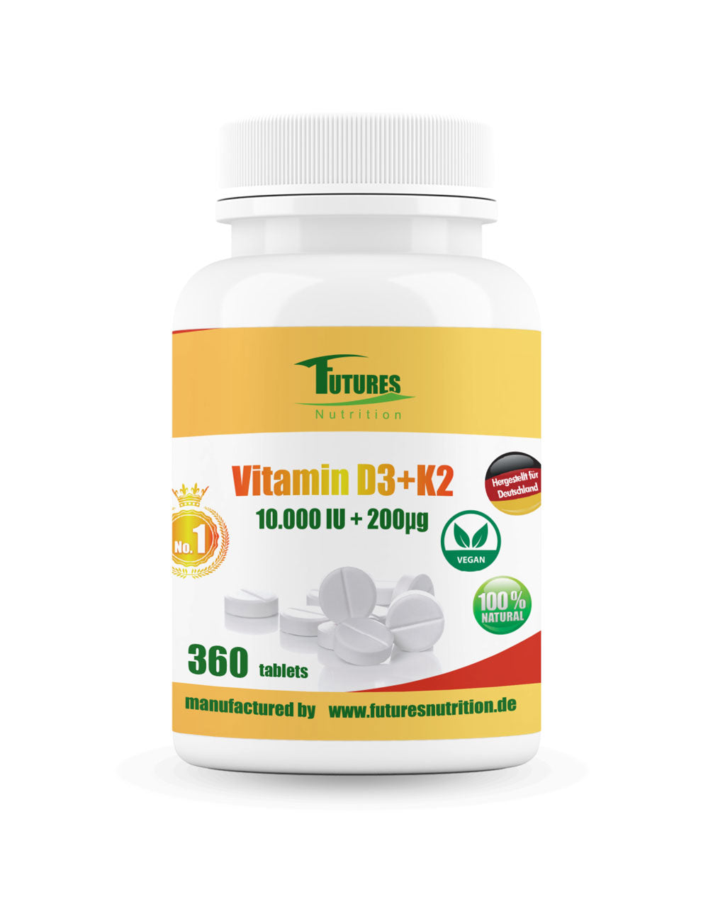 Futures Nutrition Vitamin D3 K2 10000 IE 360 Tabletten Jahresvorrat – vegan und hochdosiert