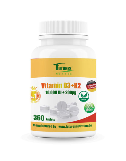 Futures Nutrition Vitamin D3 K2 10000 IE 360 Tabletten Jahresvorrat – vegan und hochdosiert