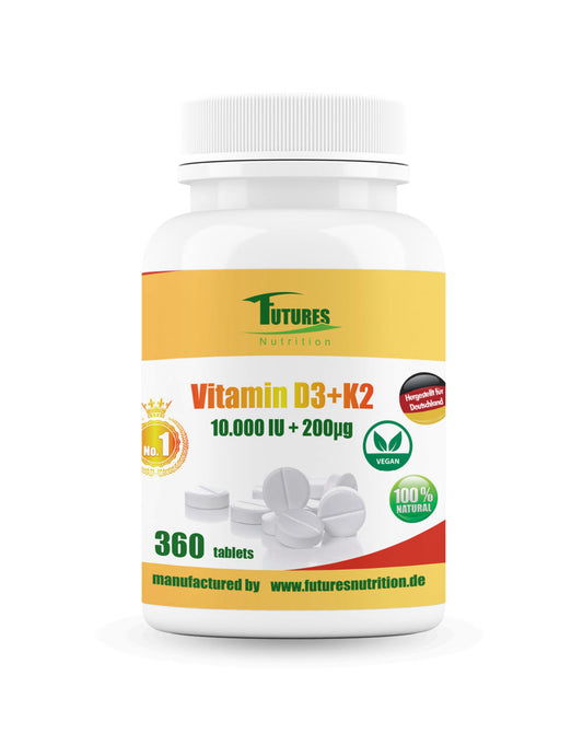 Futures Nutrition Vitamin D3 K2 10000 IE 360 Tabletten Jahresvorrat – vegan und hochdosiert