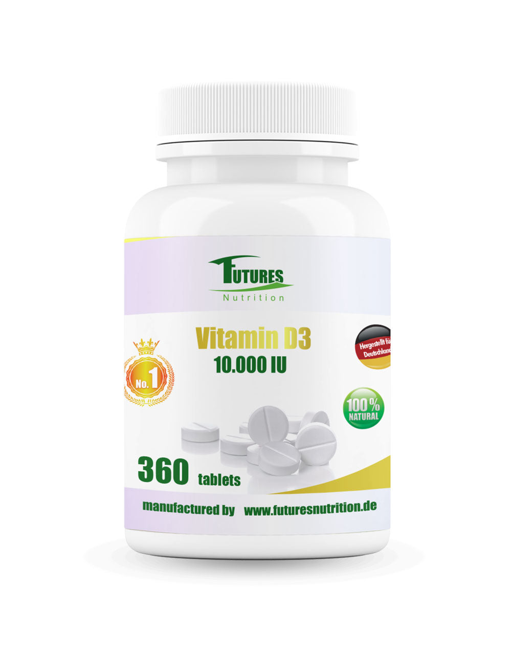 Futures Nutrition veganes Vitamin D3 10.000 I.E. Jahresvorrat - 360 hochdosierte Tabletten aus Flechten