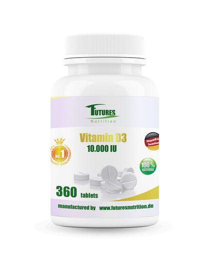Futures Nutrition veganes Vitamin D3 10.000 I.E. Jahresvorrat - 360 hochdosierte Tabletten aus Flechten