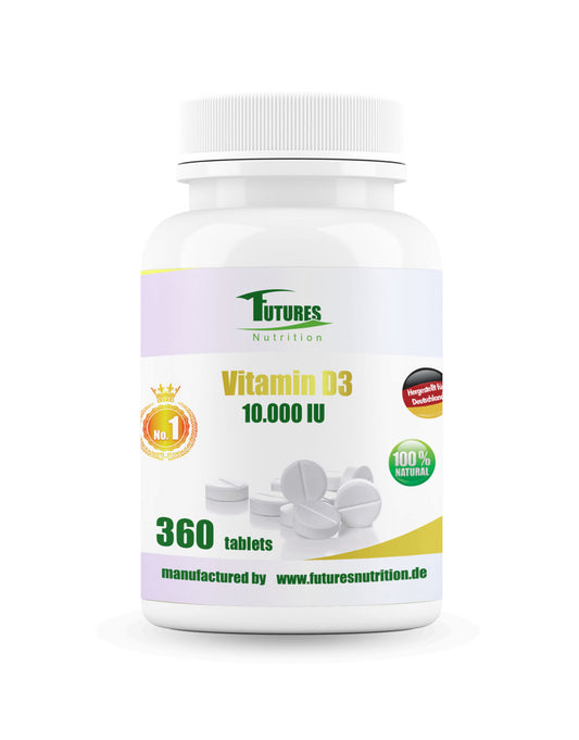 Futures Nutrition veganes Vitamin D3 10.000 I.E. Jahresvorrat - 360 hochdosierte Tabletten aus Flechten