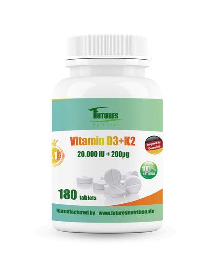 Futures Nutrition veganes Vitamin D3 20.000 I.E. + K2 200 µg Ultra Depot - 180 Tabletten