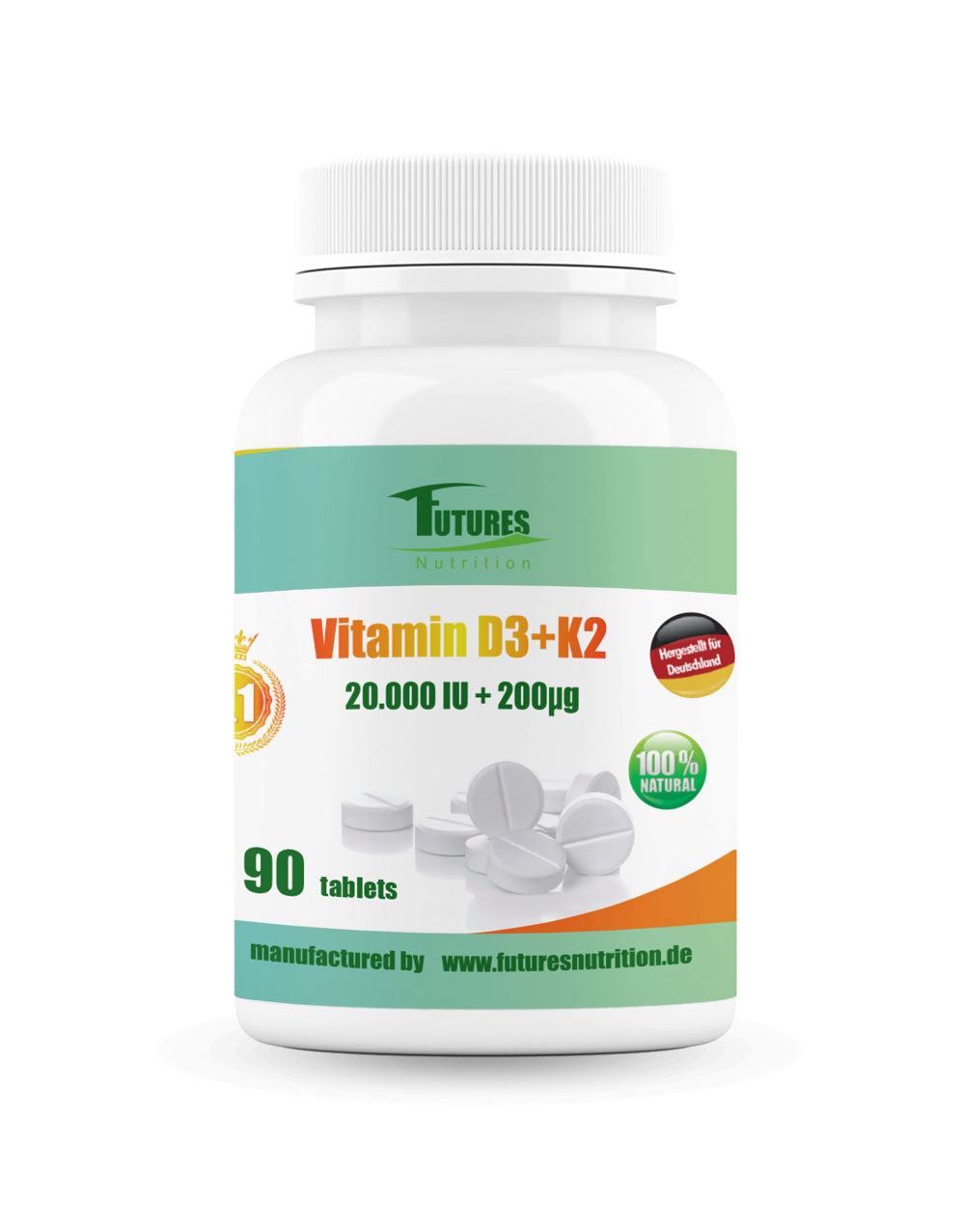 Futures Nutrition Vitamin D3 20.000 I.E. + K2 200 µg Ultra Depot - 90 hochdosierte Tabletten