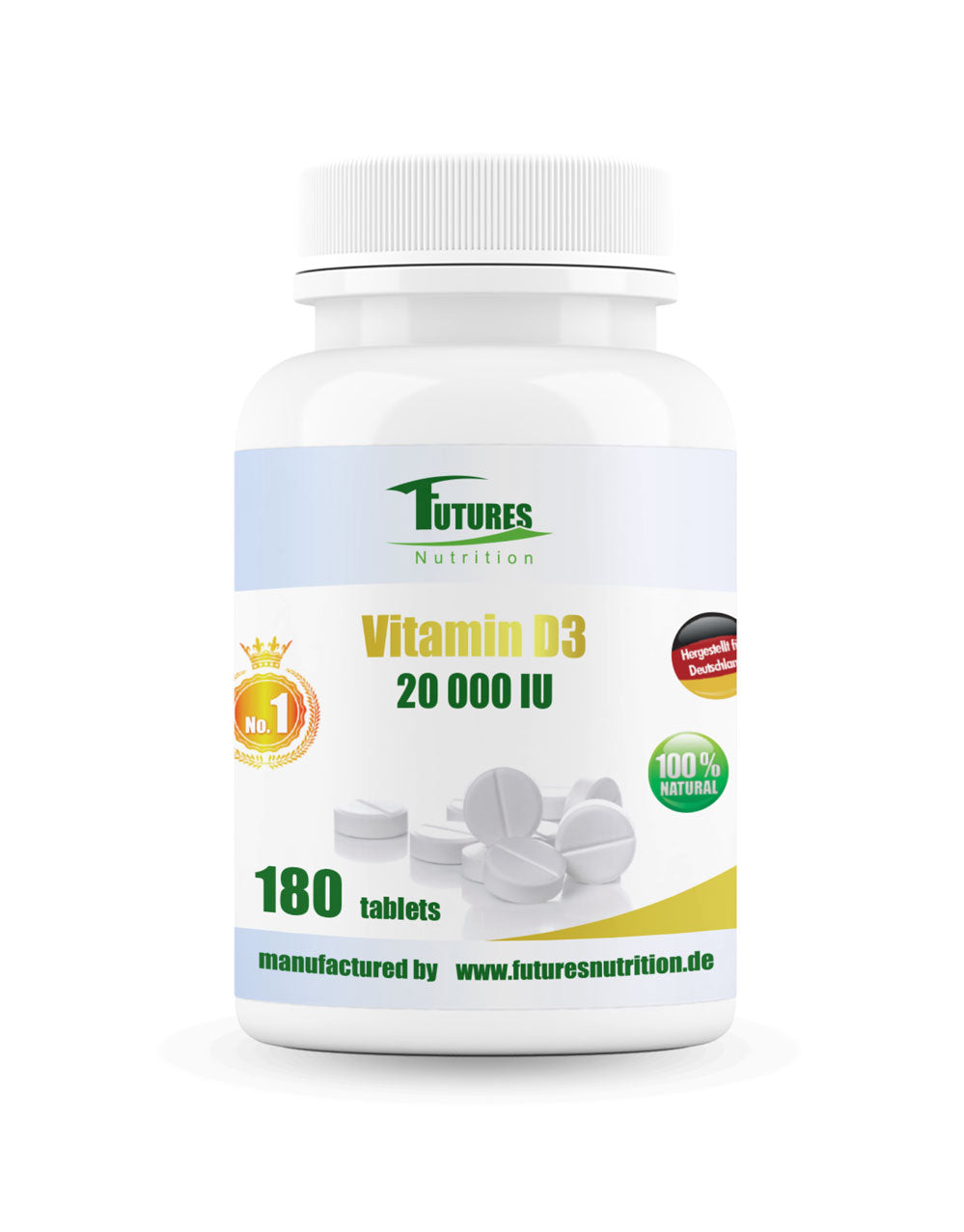 Futures Nutrition veganes Vitamin D3 20.000 I.E. - 180 Tabletten Ultra Depot Dose
