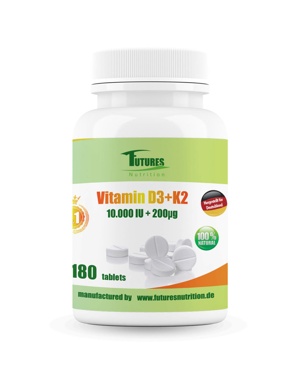 Futures Nutrition Vitamin D3 10.000 I.E. + K2 200 µg Premium Depot - 180 Tabletten